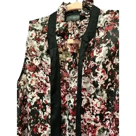 The Limited Floral Ruffle Tie Neck Blouse,  Small,   EUC - Picture 2 of 5